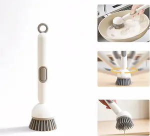 Adjustable Dish Brush with Soap Dispenser Ergonomic Handle for Pot Pan Sink Cleaning Durable PET Bristles Non-Slip Handle Multi-Purpose Cleaner - Sponges