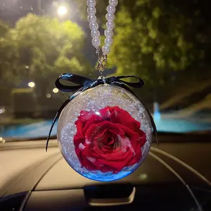 Creative 8cm Rose Eternal Flower Ball Car Hanging Decoration Gypsophila Dried Flower Fashion Car Interior Accessories Gift for Women