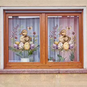 A set (30*30cm*2pcs) of Easter duck, egg, and flower flat static stickers, window stickers for holiday window displays and home background decoration, DJ6052*2