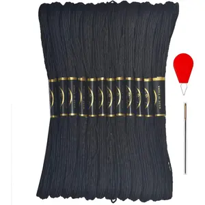 Embroidery Floss Cross Stitch Threads for Friendship Bracelets Crafts 12 Skeins Per Pack with Free 2 Embroidery Needles and 1 Needle Threader (Black)