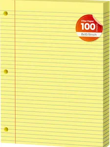 Yellow Loose Leaf Paper 100 Sheets Colored Filler Paper 8 * 10.5 College Ruled Paper 3-Hole Punched Paper for 3-Ring Binders Notebook Lined 8" x 10.5"