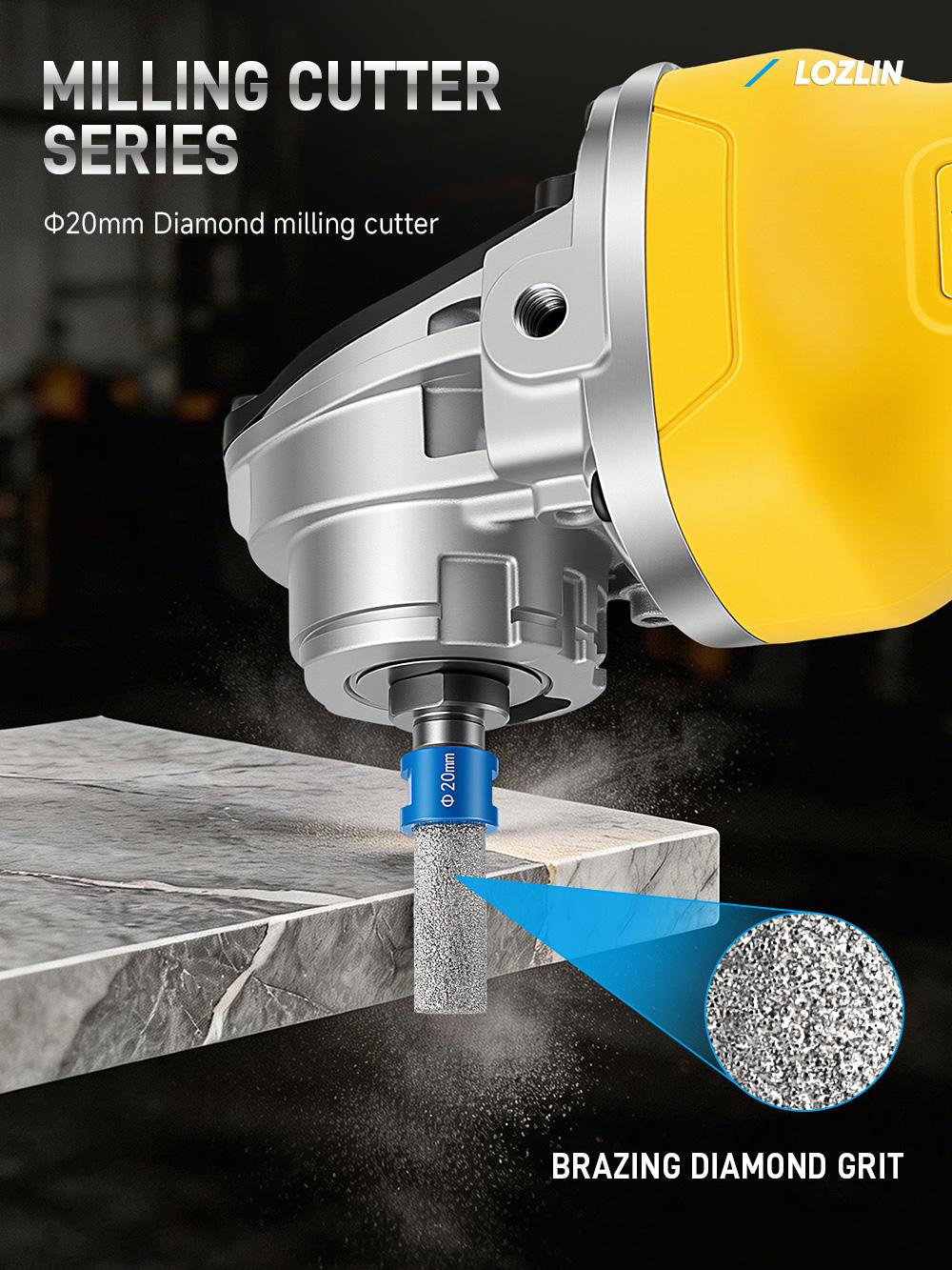 LOZLIN 17PCS Diamond Tool Kit for Tiler, Professional Drill Bits, Saw Blades, Polishing Pads, Chamfer Drill & Milling Bits for Cutting & Grinding Porcelain, Glass, Marble, Quartz & Stone