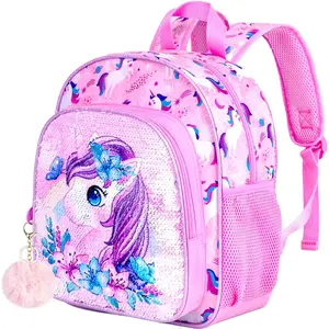 P-CPB025   Toddler Backpack for Girls, Cute Unicorn Bookbag for Little Kids, 12” Sequin Kindergarten Preschool Schoolbag