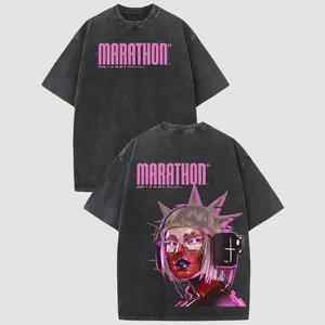 Cyberpunk Girl Graphic T-Shirt, Neon Pink Streetwear Back Print Tee, Techwear Aesthetic Shirt, Futuristic Anime Outfit, Y2K Alt Style Top