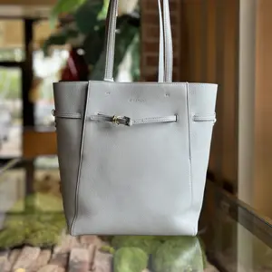 Pre-owned GIVENCHY leather Tote Bags Voyou North South Small Light Grey Calfskin Tote