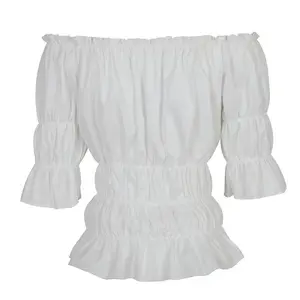 Victorian Blouse Smocked Tops Women Renaissance Blouse Victorian Steampunk Pirate Shirt Off Shoulder Short Sleeve Smocked Blouse Tops