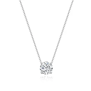 EAMTI 1.5CT 925 Sterling Silver Gold Plated Necklaces for Women Round Cut Solitaire CZ Pendant Necklace
