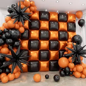 36pcs Black and Orang Square Foil Balloons Wall Backdrop with 147pcs Balloon Garland Arch Kit, Double Sided Balloons for Graduation Birthday Anniversary Baby Shower Party Happy New Year Decorations