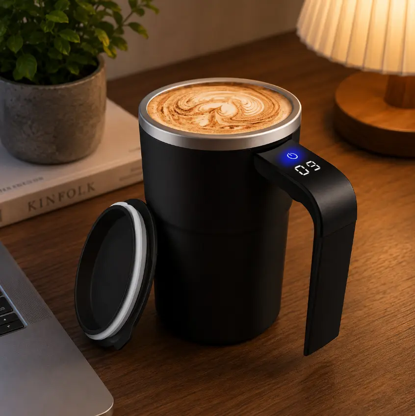 Automatic Self Stirring Coffee Mug Rechargeable Coffee Cup Magnetic Mixing Cup Temperature Display Travel Mug USB Rechargeable Coffee Mixer Reusable Drink Cup Hot Cocoa Tea Milk Office Home Kitchen Coffee Bar Viral Finds Must Have Gift
