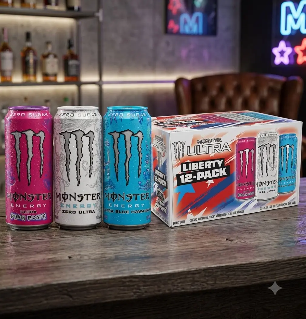 Monster Energy Ultra Variety Pack, Zero Sugar Energy Drink, Zero Ultra, Blue Hawaiian & Punk Punch, 16 Fl Oz, 12 Pack