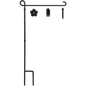 Garden Flag Holder Stand, 6mm Weather-Proof Yard Flag Pole Black Metal -Coated Flagpole with Tiger Clip and Rubber Stopper for Garden Flags Outdoor Decoration