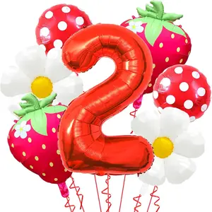 Strawberry Balloons Berry Second Birthday Decor, 40 Inch Mylar Red Number 2 Balloons - Strawberry Balloon for Strawberry 2st Birthday Decorations - Strawberry Party Decorations