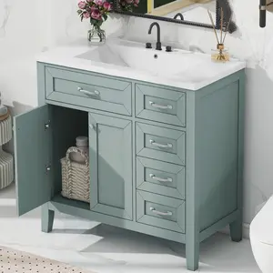 ARCH 36" Bathroom Vanity with Sink Combo, Green Bathroom Cabinet with Drawers, Solid Frame and MDF Board (Old Sku:JL000007AAG-6)   WL