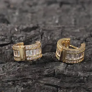 Hoop Earrings for Men Women, 14K Gold Plated Cartilage Huggie Earrings, Hypoallergenic Lightweight CZ Inlaid for Sensitive Ears