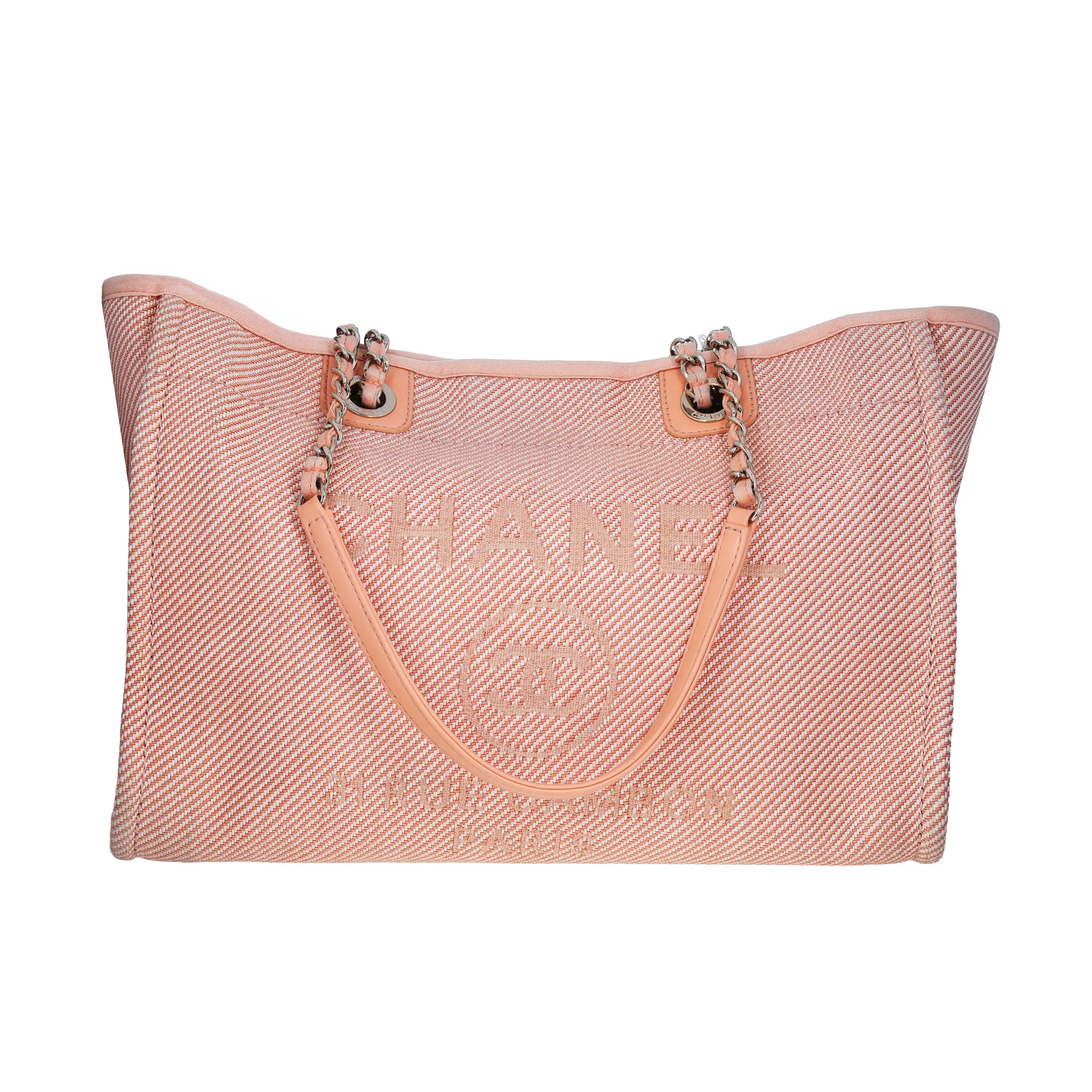 Pre-owned CHANEL Tweed Tote Bags Mixed Fibers Deauville Tote Medium Orange