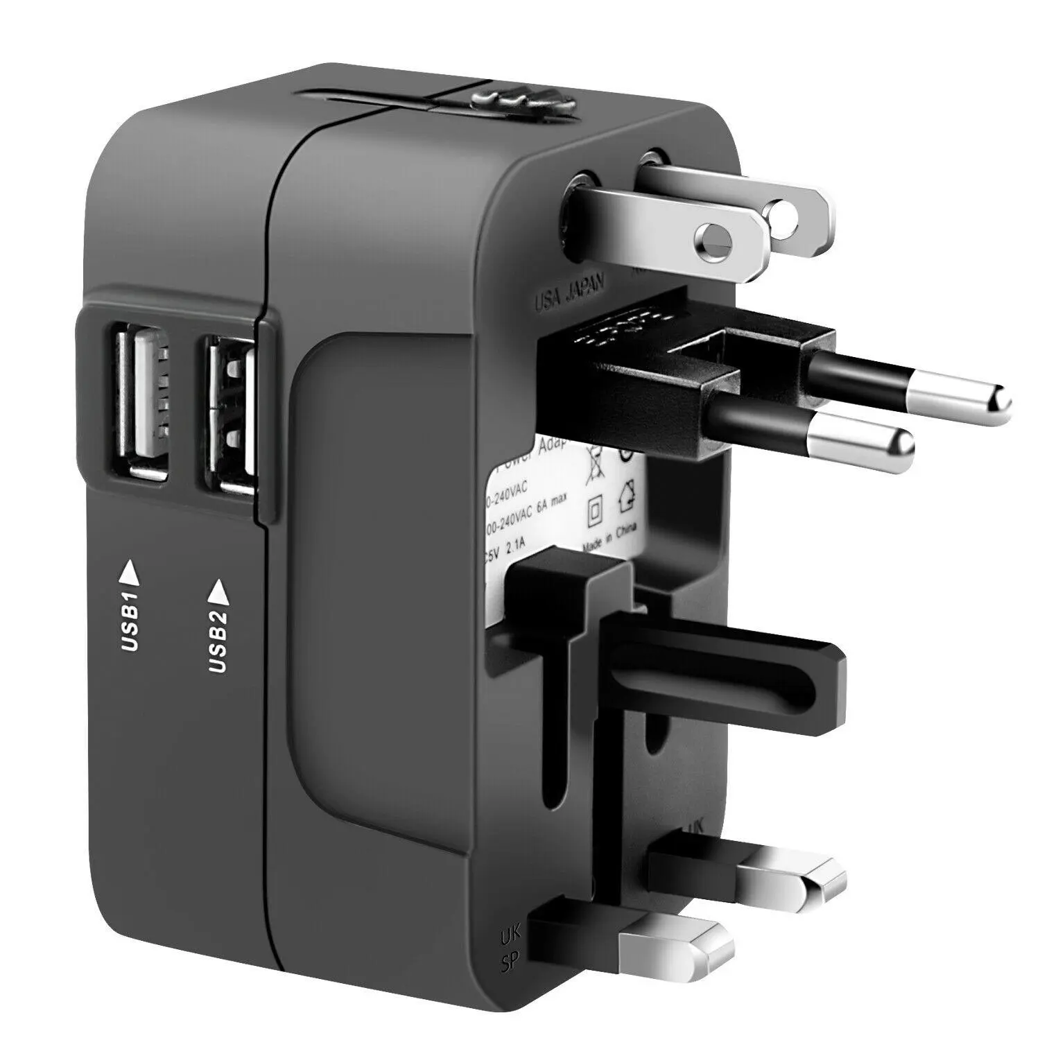 Universal Travel Plug Adapter, 100V-250V 2 USB Ports Multi Plug Outlet World Travel AC Power Charger Adapter, Worldwide in One Adapter Adapter, AU US UK EU Converter Adapter, Universal Socket Socket Saver, International Plug