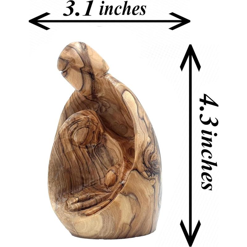 Hand-Carved Olive Wood Holy Family Statue – Mary, Joseph & Baby Jesus Nativity Scene for Christmas Decor – Catholic Wooden Figurine 4.3" for Home or Church Display – HOF001