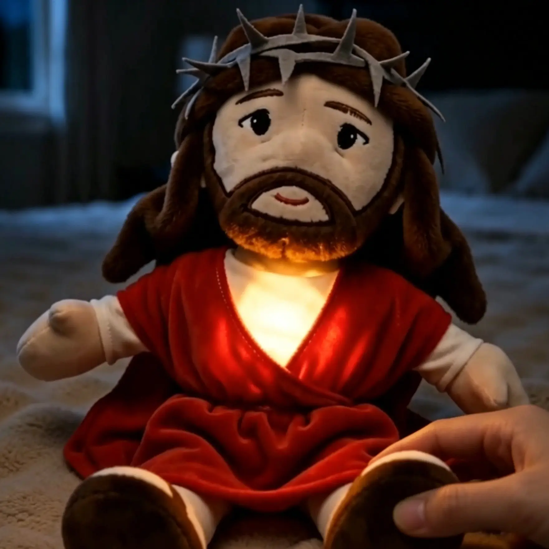 Finding Jesus Soft Bedtime Doll - 4-Mode Soothing Large Plush Stuffed Toy, Christmas Gift with Red Robe, Crown ( Display box ) of Thorns, Jesus Mini Figure, Soft Doll, Soothing Dolls
