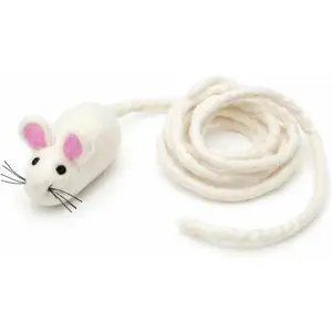 Soft Fuzzy 100% Natural Wool Felt Mouse Cat Toy Interactive Catnip Play Cat Toy Set Safe for Pets Non-AZO Colored Dyes 100" Long