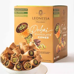 Leonessa Dubai Chocolate Cones with Pistachio Kunafa | Made with Premium Belgian Chocolates | Kunafa Chocolate | Chocolates de Dubai - 4.7 oz