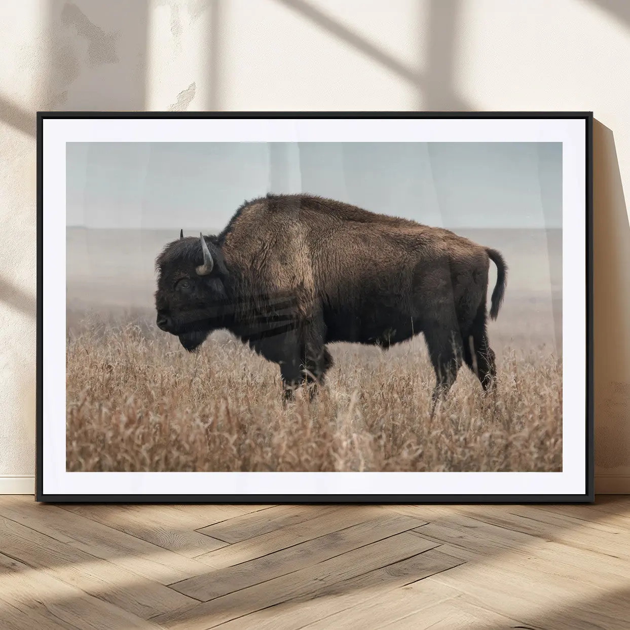 Artistic Framed Bison Wall Art Canvas Print - Bison Prairie Themed, Fade-Proof Ink, High-Res Print, Multi-Size Home Decor Piece
