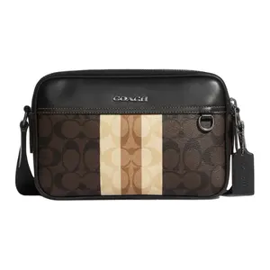 COACH Graham 25 Classic Monogram and Stripe Crossbody Camera Bag in Canvas and Leather for Men