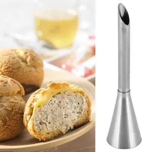 2 PCS Cream Icing Piping Nozzle Tip Stainless Steel Long Cream Puff Piping Tips Cake Decorating Tools Multipurpose Pastry Piping for Small Pastries Puffs Cupcakes Filling Donuts Other Pastries