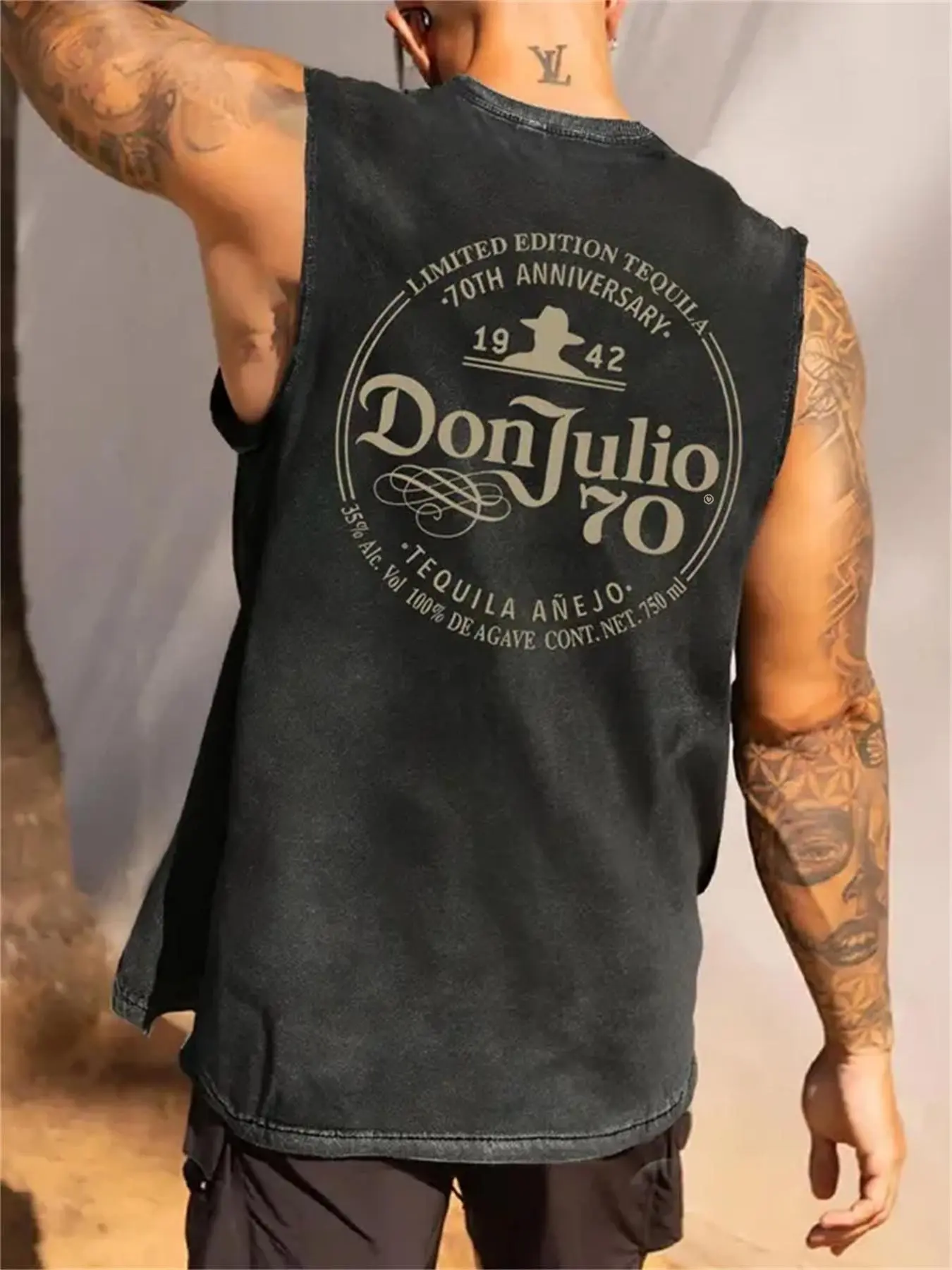 Washed Cotton Vest, Muscle Tank Top, Muscle Singlet, Man Casual Fitted Summer Top, Letter Pattern Design, Perfect Daily Wear & Gift Idea, Breathable Sleeveless Top