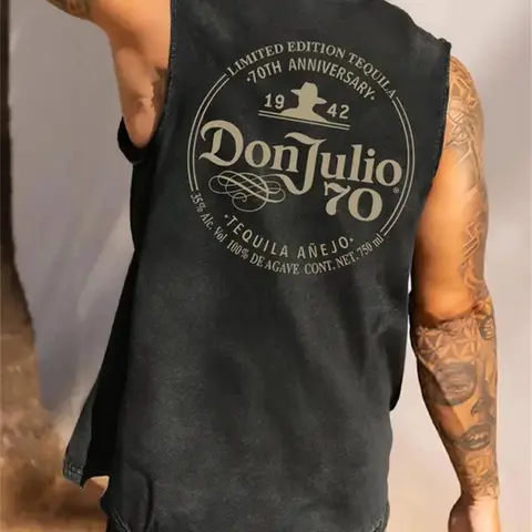 Washed Cotton Vest, Muscle Tank Top, Muscle Singlet, Man Casual Fitted Summer Top, Letter Pattern Design, Perfect Daily Wear & Gift Idea, Breathable Sleeveless Top