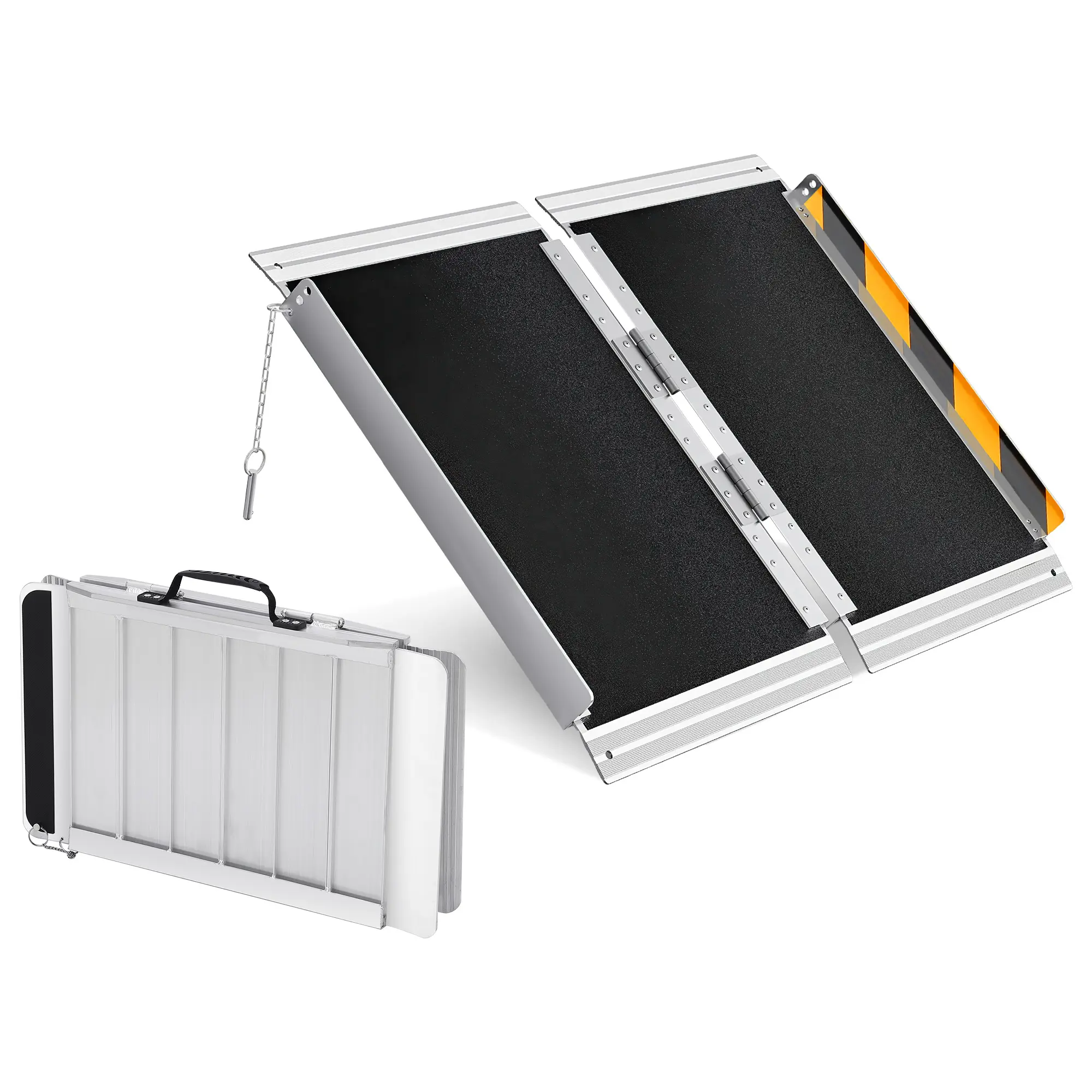 Heavy Duty Folding Wheelchair Ramp 5/6/7/8FT, 600lbs Portable Aluminum Ramp for Stairs Steps Home, Non-Slip Threshold Ramp with Handle for Scooter Stroller Car, Foldable Mobility Access Ramp