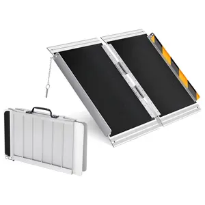 Heavy Duty Folding Wheelchair Ramp 5/6/7/8FT, 600lbs Portable Aluminum Ramp for Stairs Steps Home, Non-Slip Threshold Ramp with Handle for Scooter Stroller Car, Foldable Mobility Access Ramp