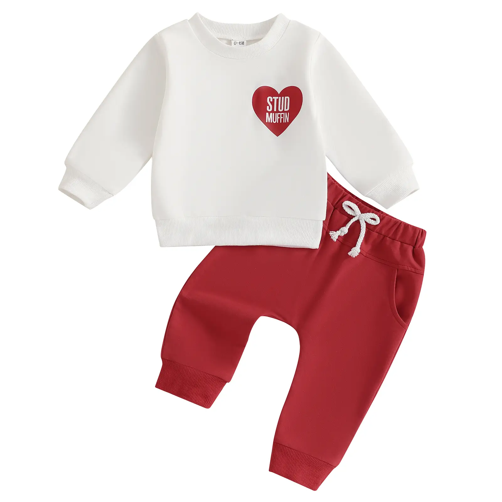 Infant Baby Boy Valentines Day Outfits Letter Print Long Sleeve Sweatshirt Pants Toddler Clothes Set