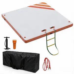 Portable Inflatable Floating Dock Platform – Non-Slip Heavy-Duty PVC Water Mat – Ideal for Lake, Pool, Beach, Yoga, Fishing, Lounging – Gradient Orange-Red Edge – Includes Carry Bag & Air Pump