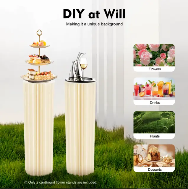 2Pcs 100cm Wedding Centerpieces Cardboard Vases, 39.4in Tall Foldable Honeycomb Flower Stand Cylinder Display Pedestal Load 50kg
