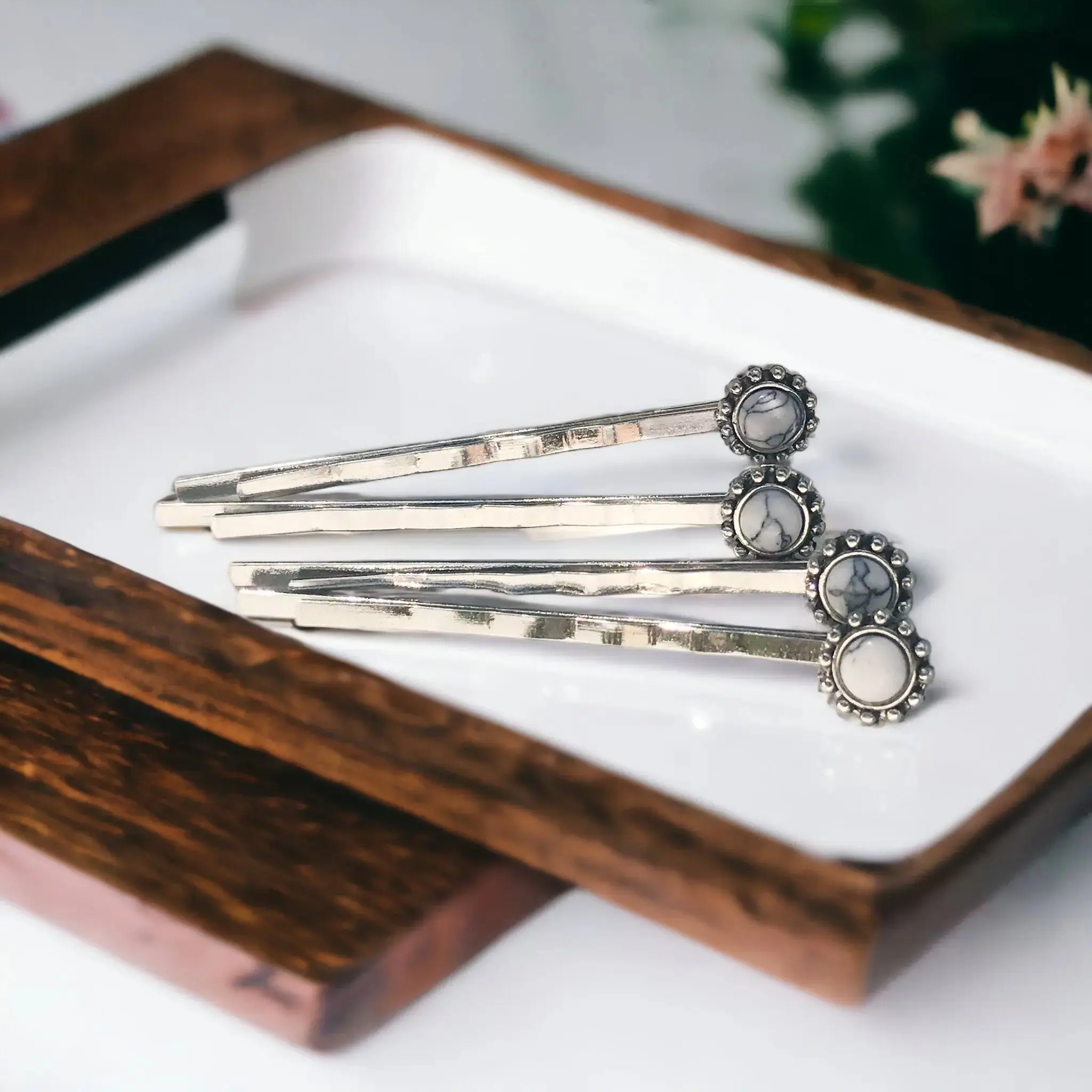 White Hair Pins Set of 4 – Bridal Bobby Pins for Weddings