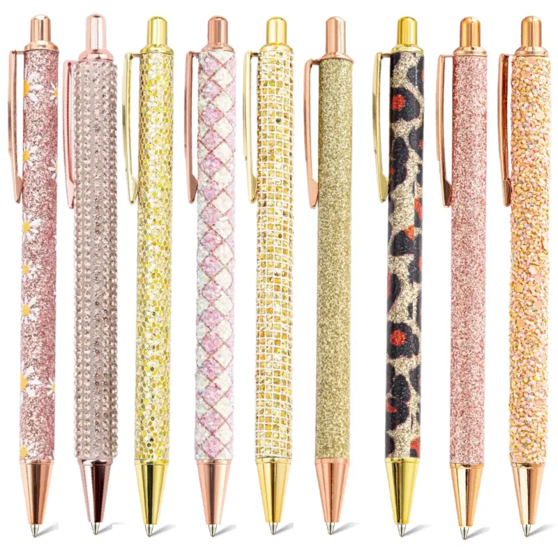 9pcs Aesthetic Fancy Pens for Women, Cute Sparkly Glitter Pens, Delicate Office & School Supplies, Ideal Gifts for Christmas & Graduation, Aesthetic Pens