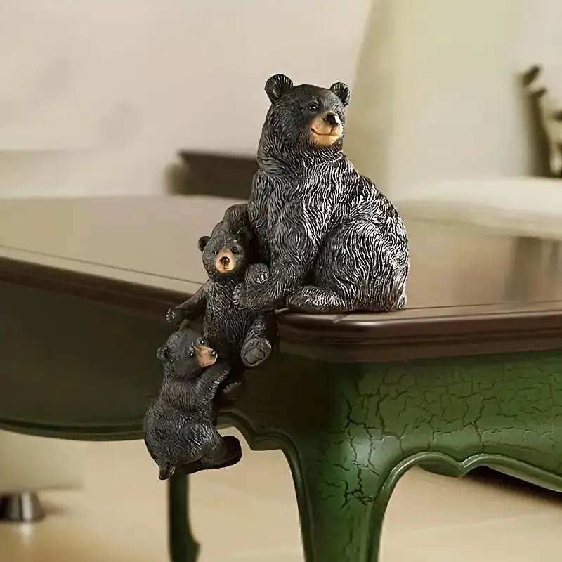 1pc Rustic Resin Bear Sculpture, Charming Miniature Bear Family, Perfect for Christmas Tabletop Decor And Outdoor Garden Display, Durable Room Decor, Home Decor