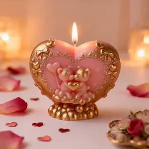 Cute Heart Teddy Bear Silicone Mold Set, Silicone Heart Shaped, Non-Stick Easy Release, Reusable Candle Soap Making for Candles Soap Resin Plaster Cake Fondant DIY Home Decor Crafts