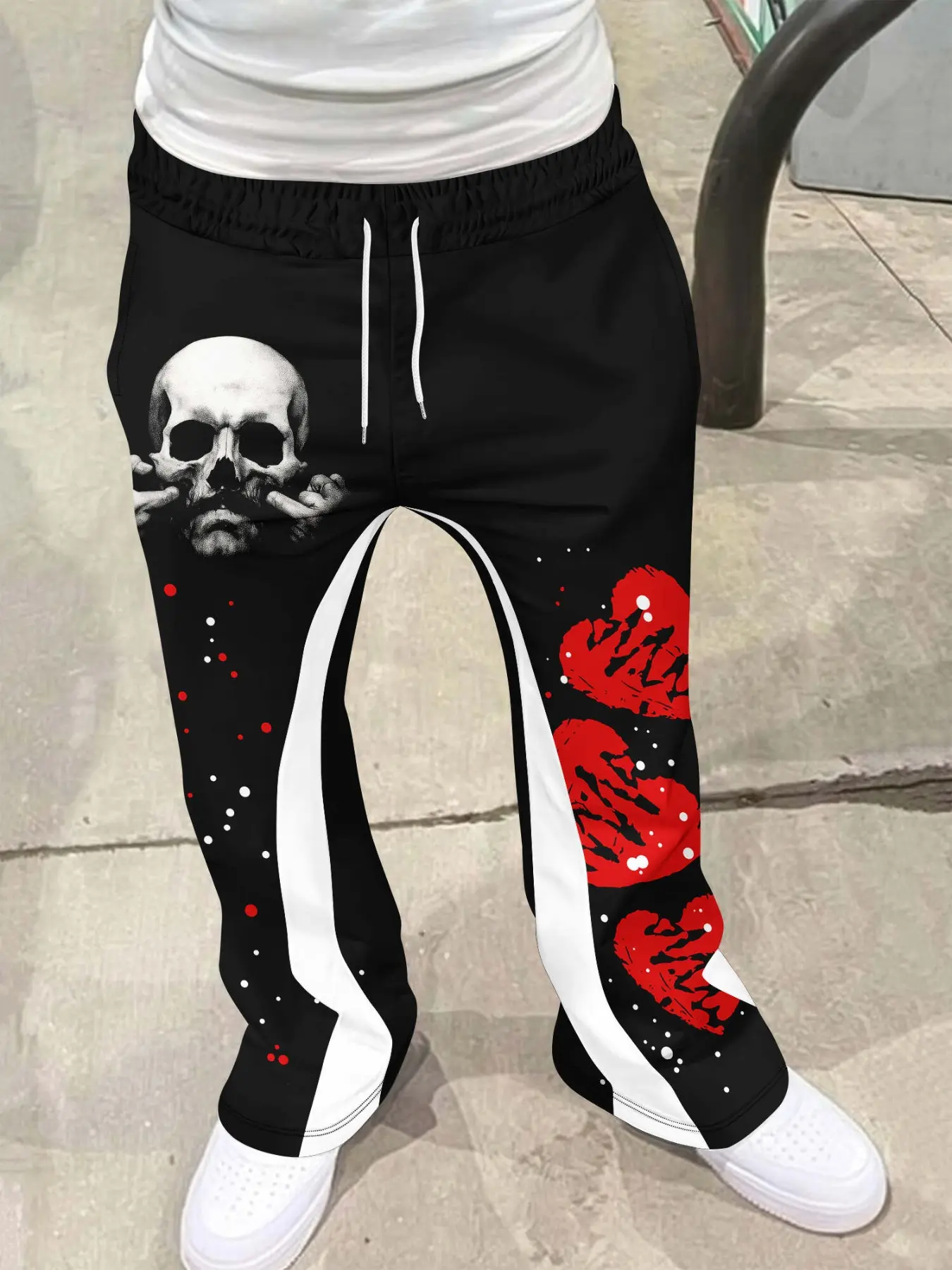 Men's Loose Fit Flare Leg Pants, Casual Streetwear Joggers, Vintage Hip Hop Long Trousers, 3D Print Design, Sporty Fashion, Athleisure Casual Bottoms
