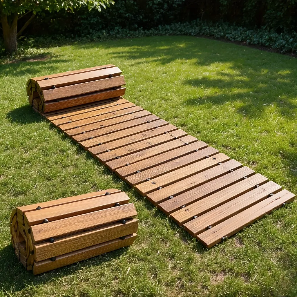 PIYPIY Real Wood Interlocking Non-Slip Outdoor Pathway Roll - 6ft/8ft/10ft/12ft Heavy-Duty Reinforced Slats, All-Weather Painted Cedar Planks for Garden, Patio, Easy DIY Roll-Out Assembly