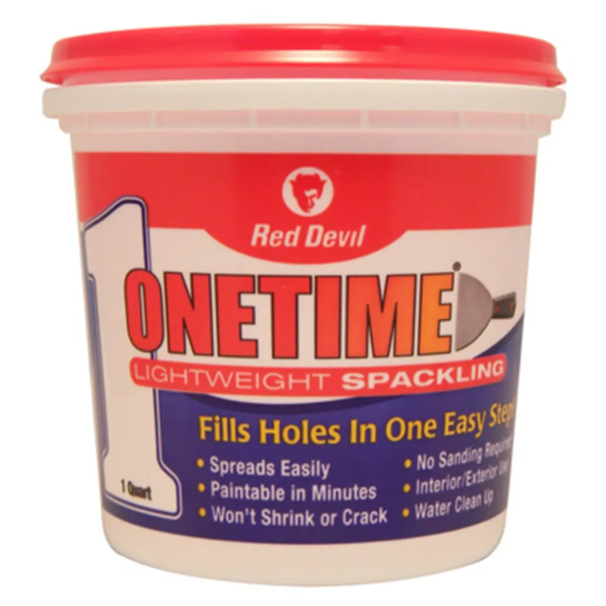 Red Devil Pre-Mixed Lightweight Plaster, 1 Qt Tub, Indoor/Exterior Use, Fills Most Holes, Eliminates Secondary Patching, Wallboard & Stucco Repair, Home Improvement Paint Supply Tool
