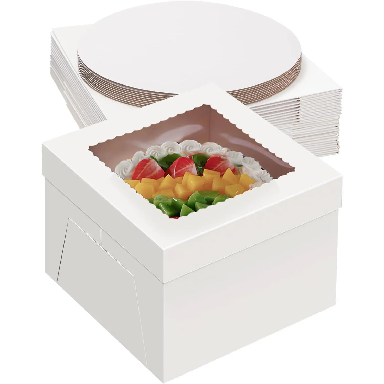 20Pack 12 Inch Cake Boxes With Cake Boards (10 boxes & 10 boards), 12X12X8 Inch White Bakery Boxes With Windown For Cajas Pasteles, Cookie, Pastries,Pie, Wedding, Birthday, Halloween