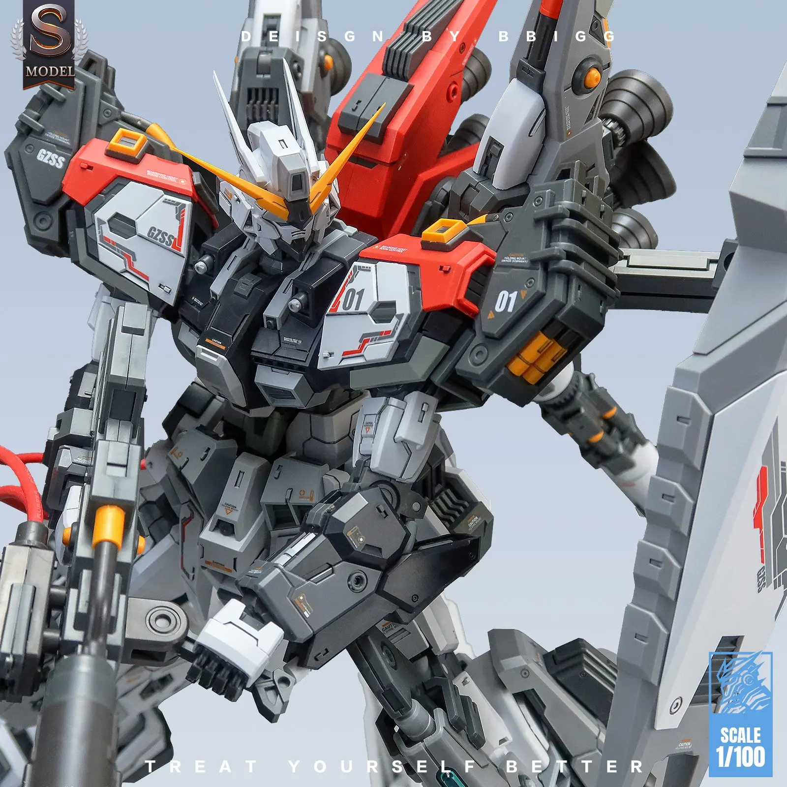 Zza Gzss-Ox-001 Mecha Model Kit, 1/100 Scale Sci-Fi Robot Action Figure, High-Mobility Frame, Heavy Weapons Shield Sword Combo, 22.5cm DIY Set, Collectible Action Figure, Movable Figurines, Jointed Action Figure