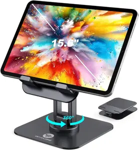 OCYCLONE iPad Stand, 360° Rotating Adjustable Foldable iPad Tablet Holder for Desk Compatible with Kindle Tablet iPad 4" - 15.6" Portable Monitor Stand, Black