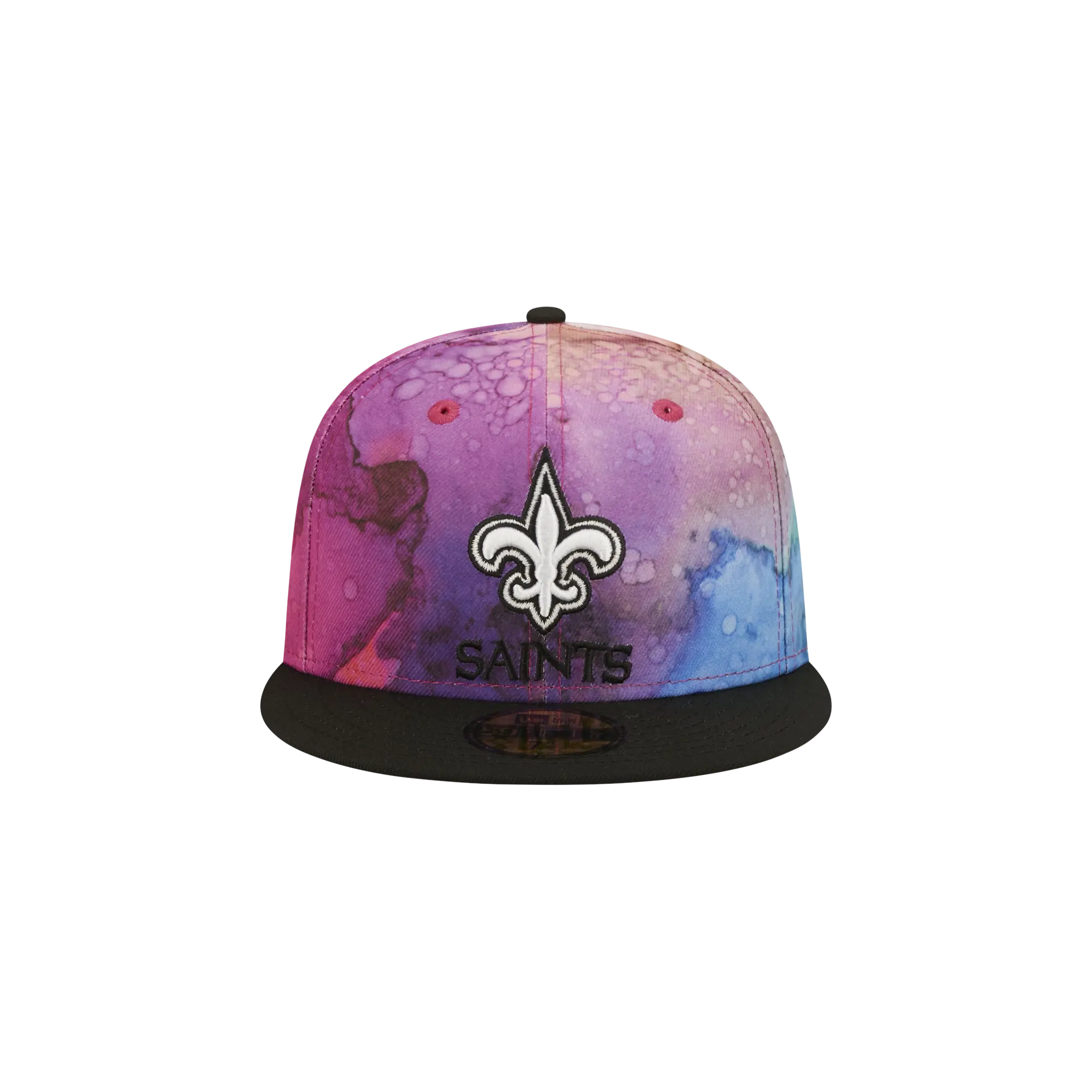 59FIFTY New Orleans Saints Crucial Catch Fitted Hat "Multicolor Watercolor Design Crown / Black Visor" NE838