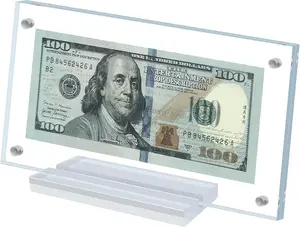 Dollar Bill Frame Display Acrylic Dollar Bill Holder Collectors Currency Frame Display Case Double-Sided Transparent Ticket Banknotes Stamp Photo Protector