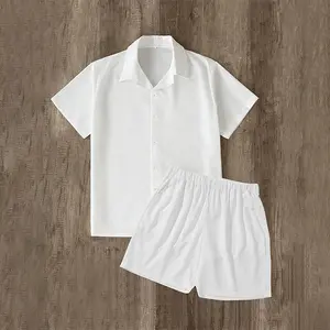 Men’s two-piece casual set,featuring a pleated shortsleeve shirt & matching pleated shorts,Unisex versatile lightweight loose,suitable for Daily Wear,vacation,summer menswear,Provide an option for single items,Please place an order according to size chart