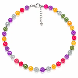 Dopamine Style Rainbow Beaded Choker, UV Reactive Glowing Necklace, Waterproof Stainless Steel Stackable Jewelry for Summer Daily Party Wear
