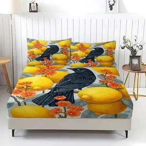 Vibrant Floral Bird Pattern Bed Sheet Set, Anti-Slip Dustproof Soft Bedroom Dorm Bedding, Includes 1 Bed Sheet and 2 Pillowcases