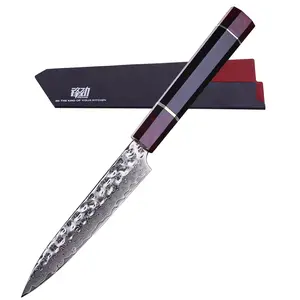 FINDKING 5 Inch Kitchen Utility Knife with ABS sheath, Multi-Purpose Japanese Paring Knife, Damascus Steel Blade, Resin Octagonal Handle, Small, for Fruits Vegetables (Eternity Series)